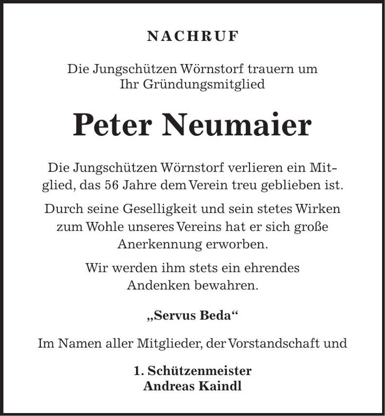 Traueranzeige Peter Neumaier