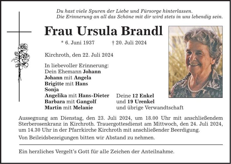 Traueranzeige Ursula Brandl