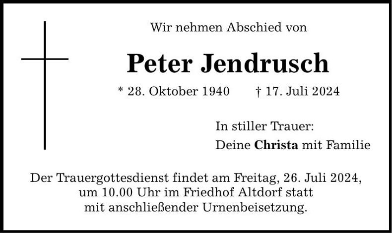Traueranzeige Peter Jendrusch