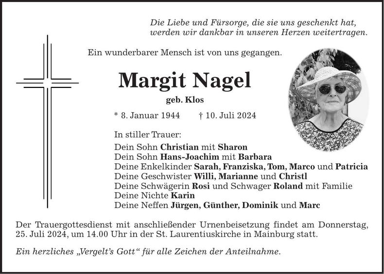 Traueranzeige Margit Nagel