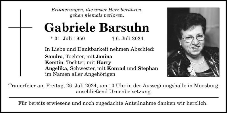 Traueranzeige Gabriele Barsuhn