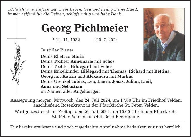Traueranzeige Georg Pichlmeier