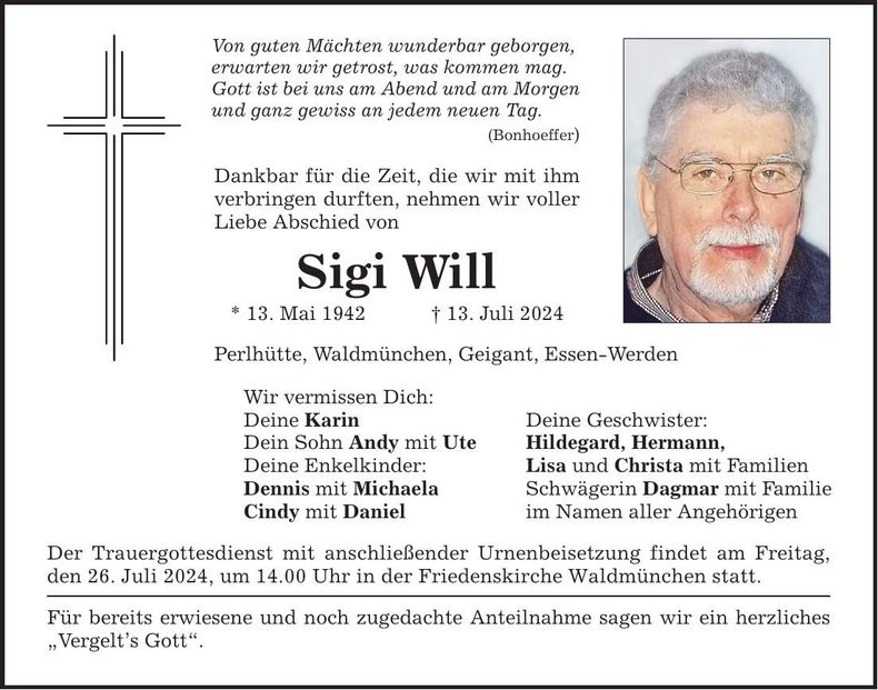 Traueranzeige Sigi Will