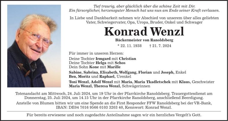 Traueranzeige Konrad Wenzl