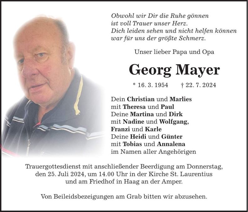 Traueranzeige Georg Mayer