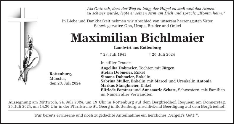 Traueranzeige Maximilian Bichlmaier