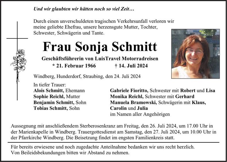 Traueranzeige Sonja Schmitt