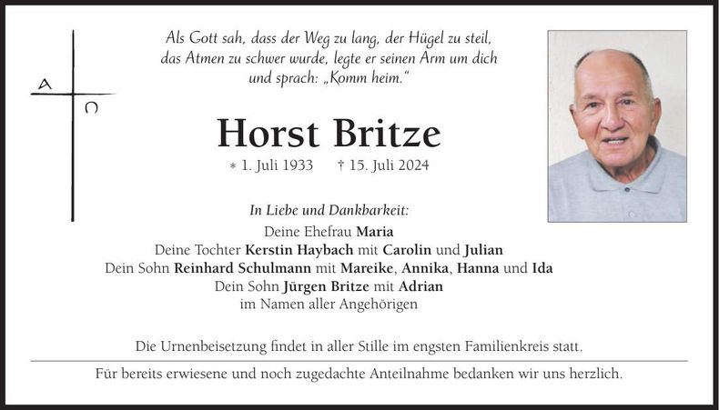 Traueranzeige Horst Britze