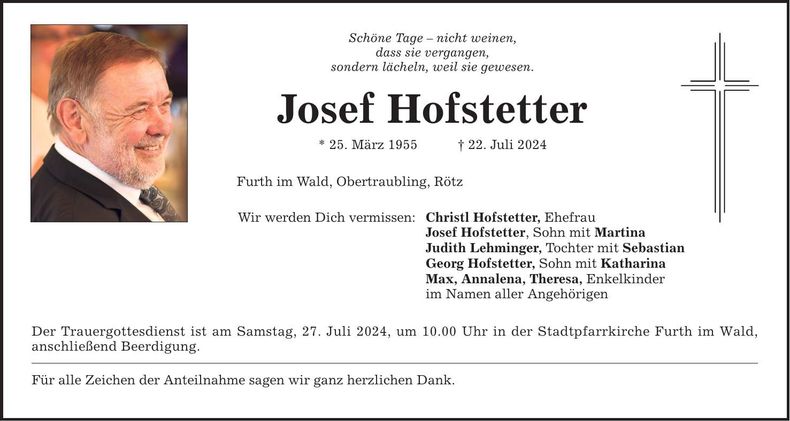 Traueranzeige Josef Hofstetter