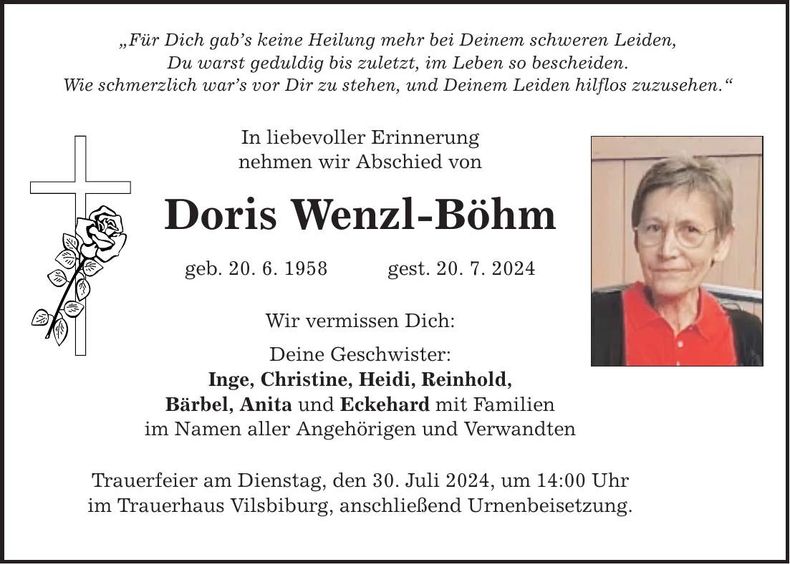 Traueranzeige Doris Wenzl-Böhm