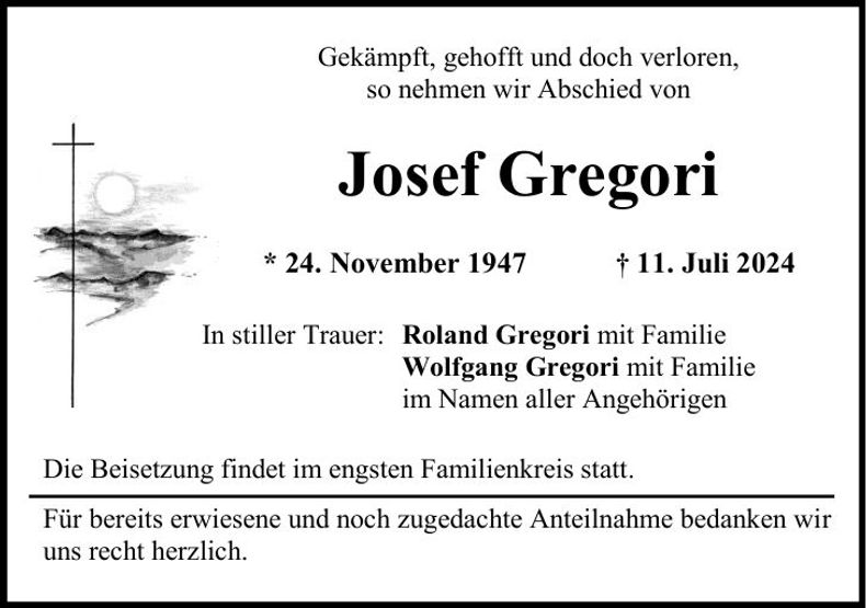 Traueranzeige Josef Gregori
