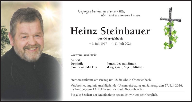 Traueranzeige Heinz Steinbauer