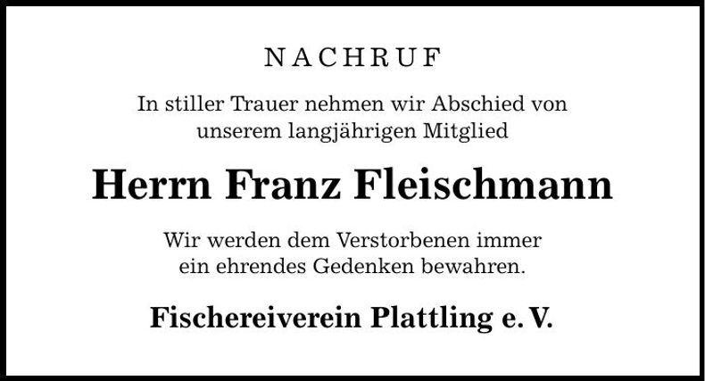 Traueranzeige Franz Fleischmann