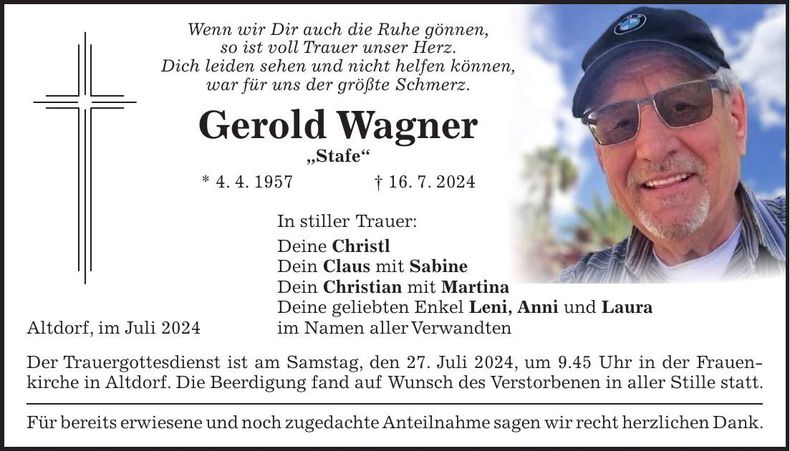 Traueranzeige Gerold Wagner