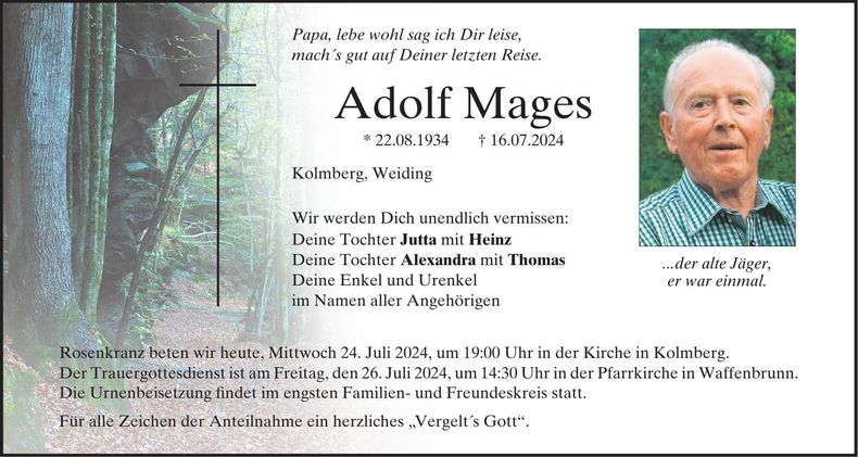 Traueranzeige Adolf Mages