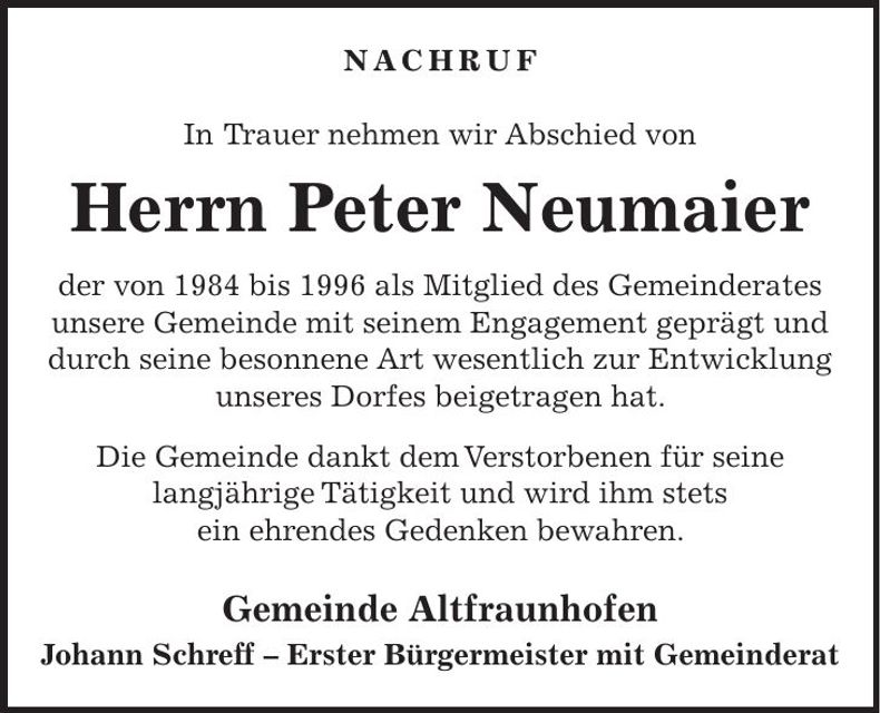 Traueranzeige Peter Neumaier