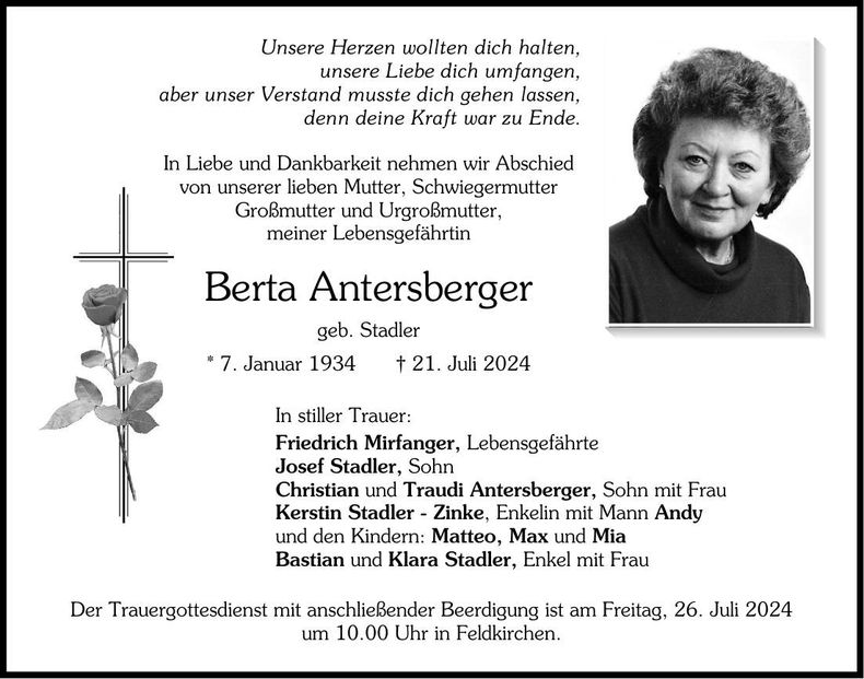Traueranzeige Berta Antersberger