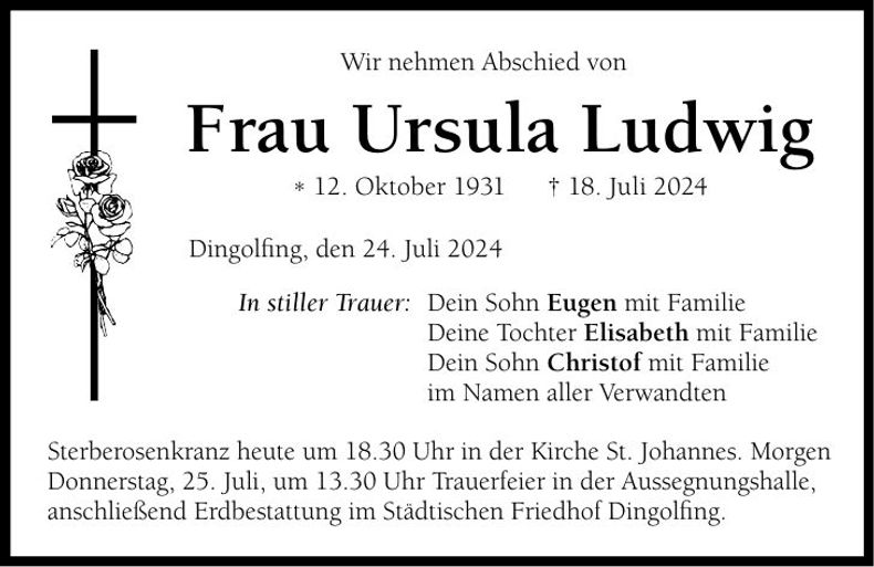 Traueranzeige Ursula Ludwig