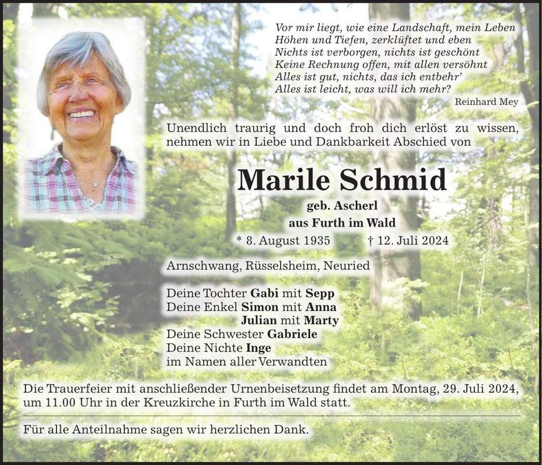 Traueranzeige Marile Schmid