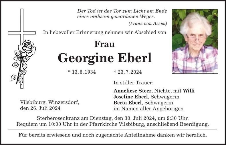 Traueranzeige Georgine Eberl