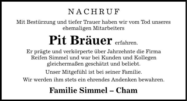 Traueranzeige Pit Bräuer