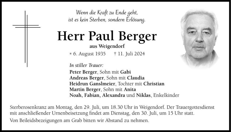 Traueranzeige Paul Berger