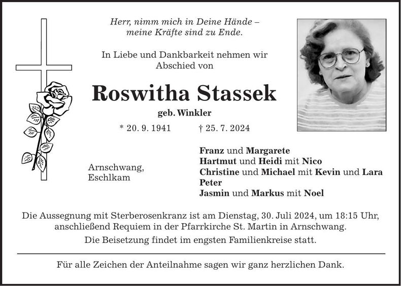 Traueranzeige Roswitha Stassek