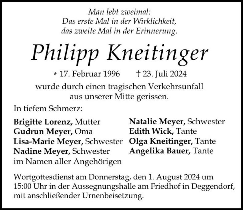 Traueranzeige Philipp Kneitinger