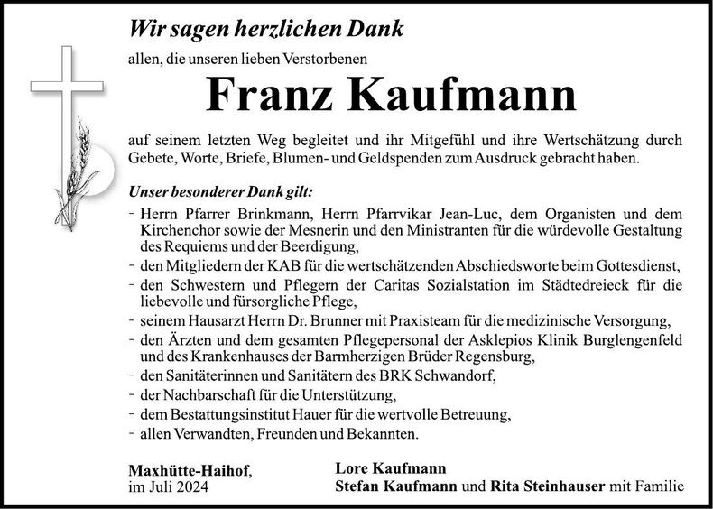 Traueranzeige Franz Kaufmann
