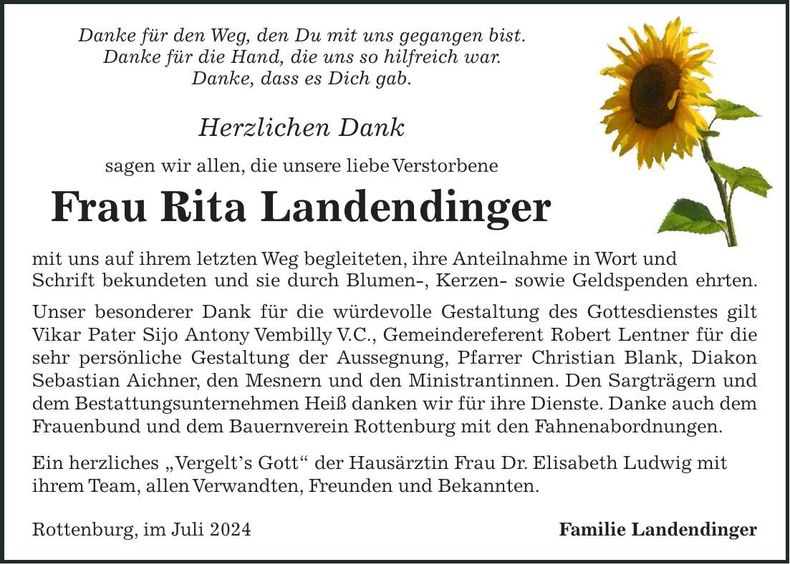 Traueranzeige Rita Landendinger