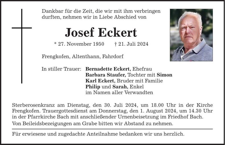 Traueranzeige Josef Eckert