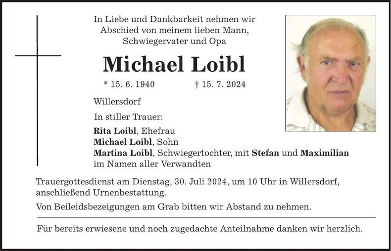 Traueranzeige Michael Loibl
