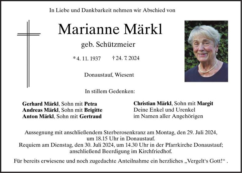 Traueranzeige Marianne Märkl