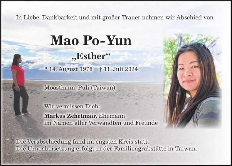 Traueranzeige Mao Po-Yun