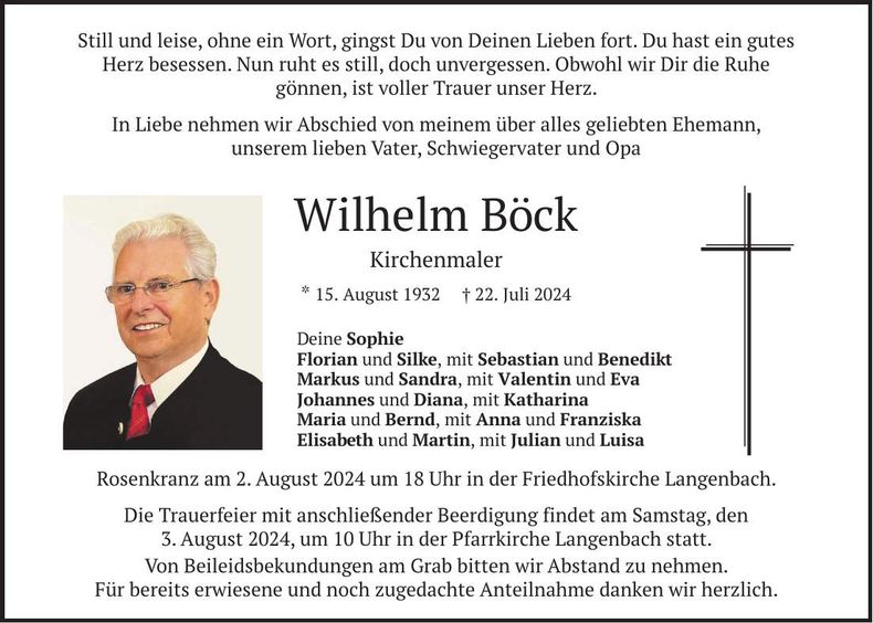Traueranzeige Wilhelm Böck