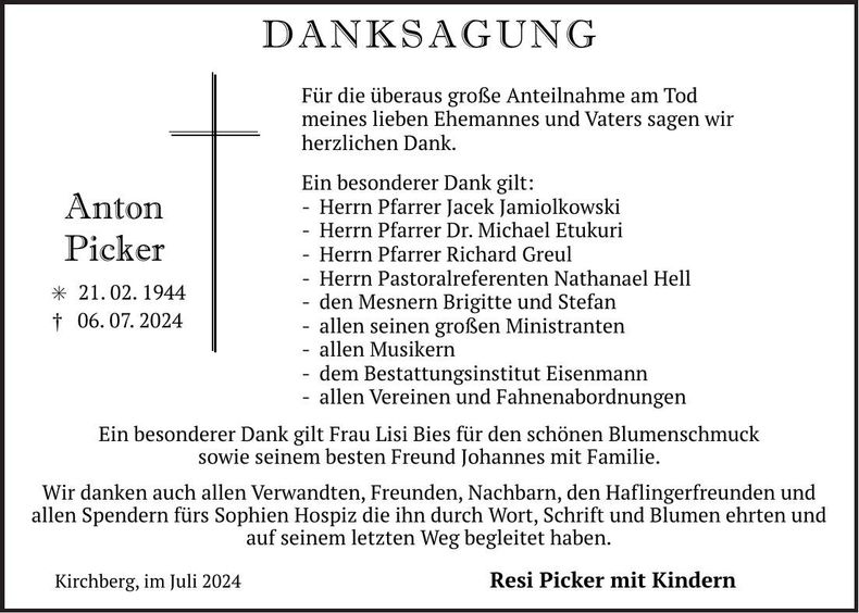 Traueranzeige Pottenau Picker