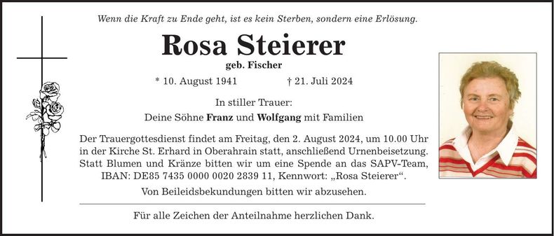 Traueranzeige Rosa Steierer
