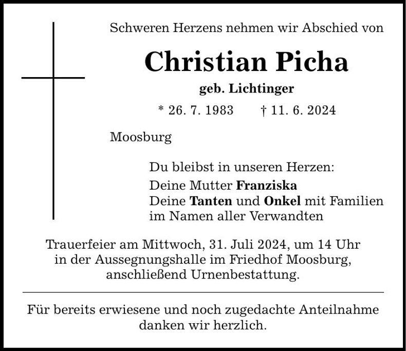 Traueranzeige Christian Picha