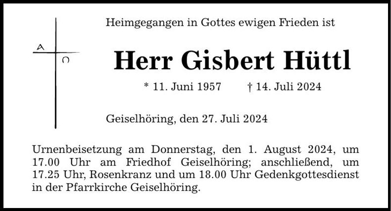 Traueranzeige Gisbert Hüttl