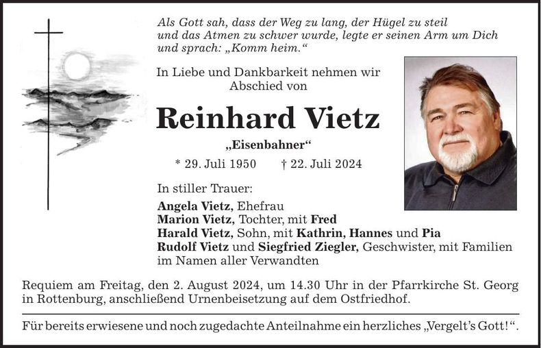 Traueranzeige Reinhard Vietz