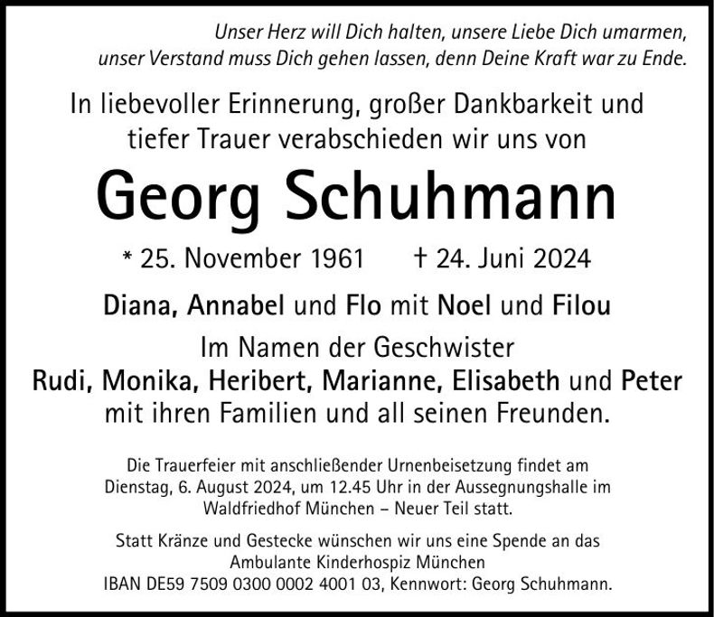 Traueranzeige Georg Schuhmann
