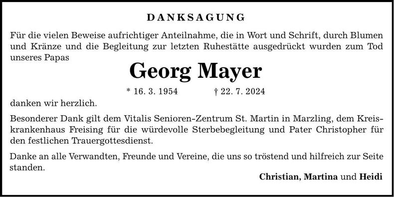 Traueranzeige Georg Mayer