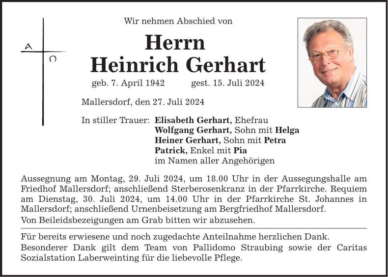 Traueranzeige Heinrich Gerhart