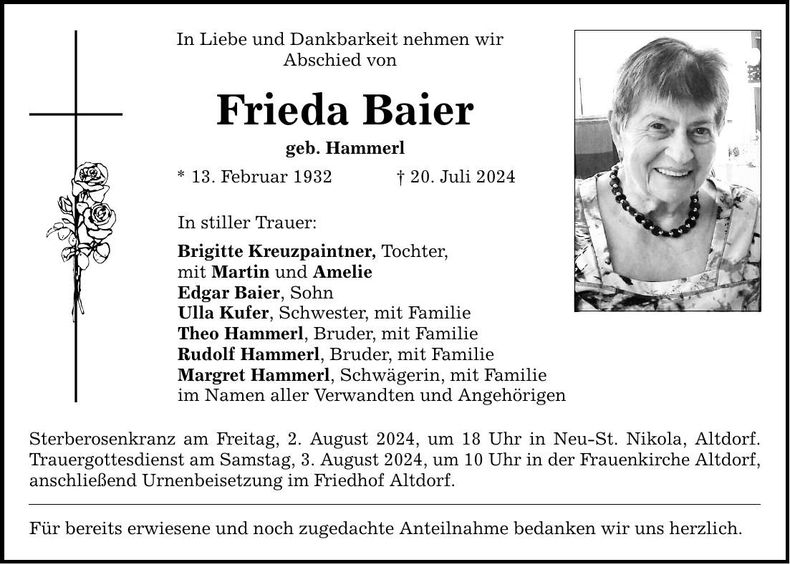 Traueranzeige Frieda Baier