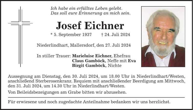 Traueranzeige Josef Eichner