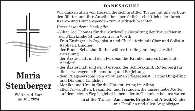 Traueranzeige Maria Stemberger