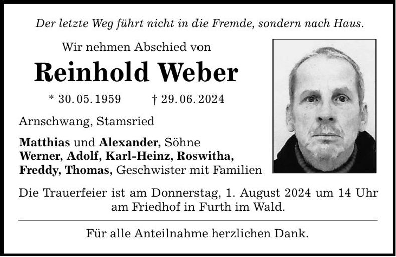 Traueranzeige Reinhold Weber