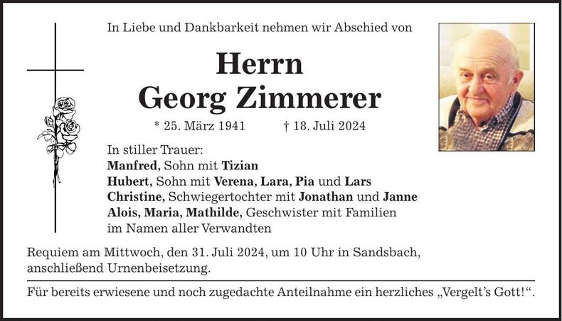 Traueranzeige Georg Zimmerer