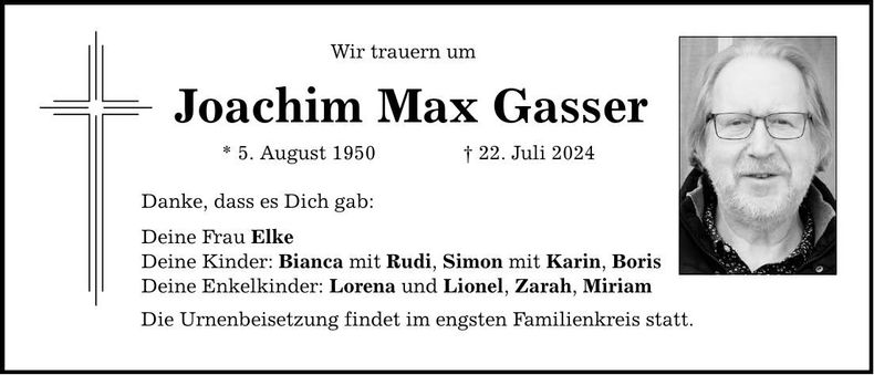 Traueranzeige Max Gasser