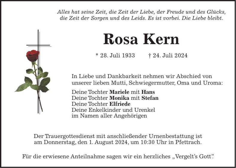 Traueranzeige Rosa Kern